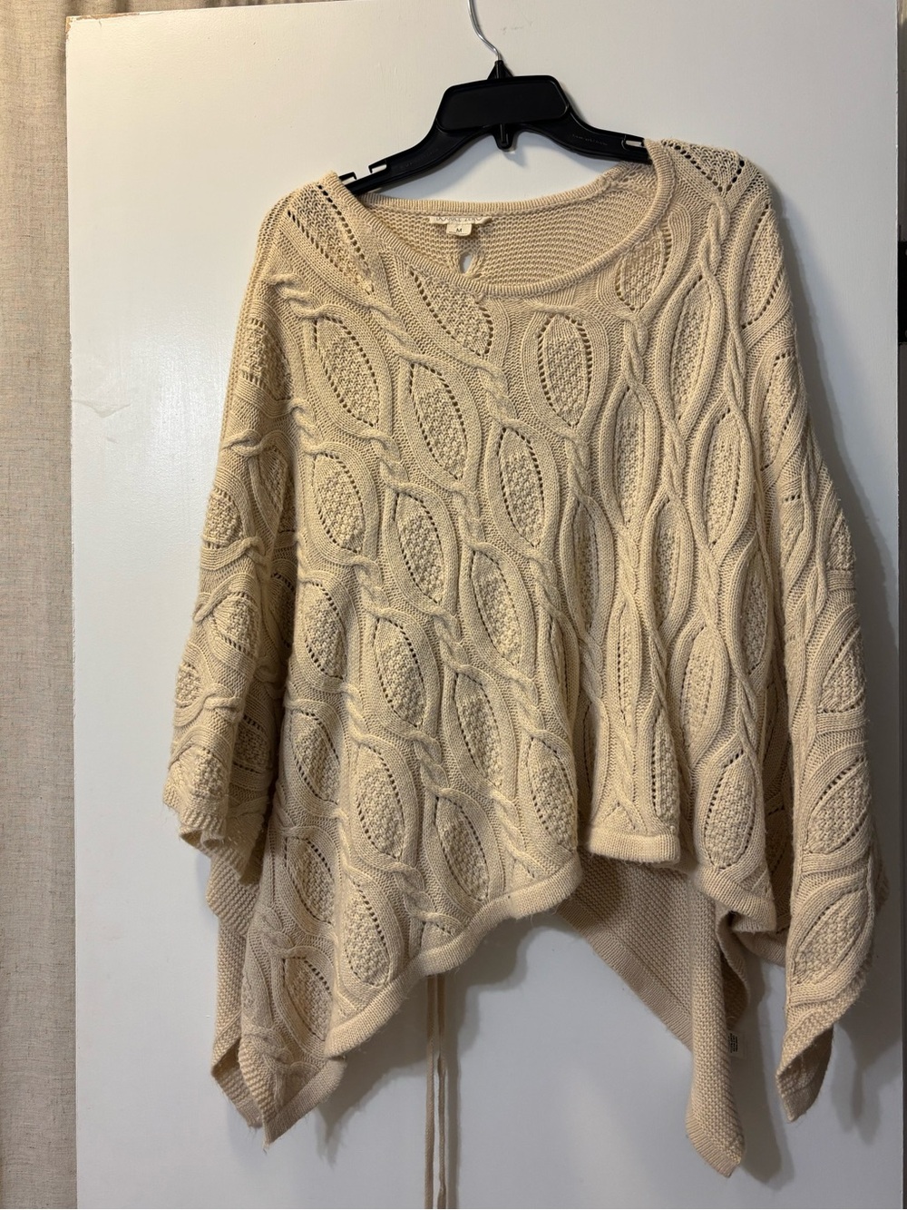 Double Zero Cream Cable-Knit Poncho Sweater